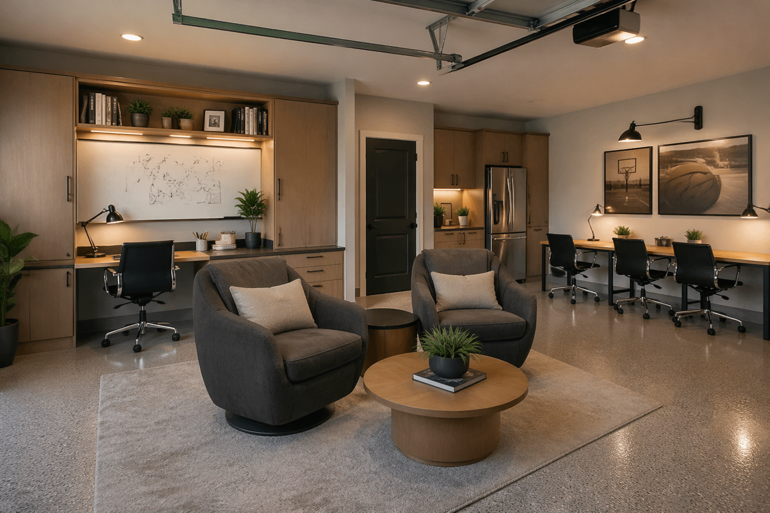 Teen study garage with homework desks and reading areas