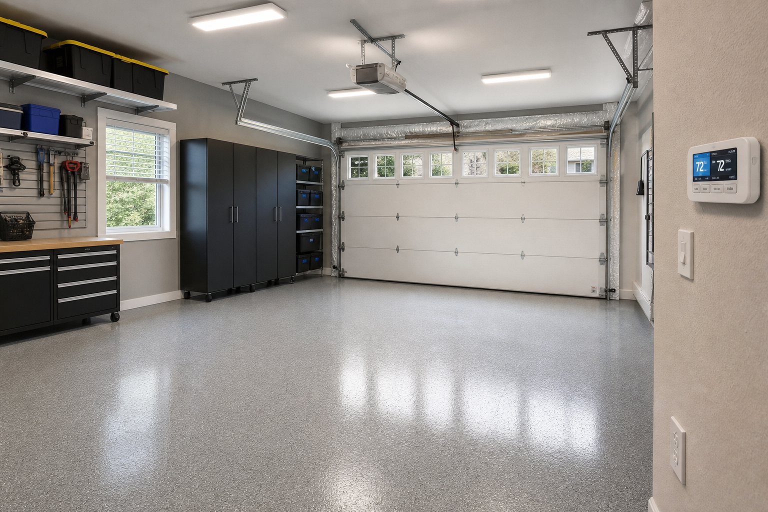 Well-insulated garage showcasing energy efficiency improvements and features