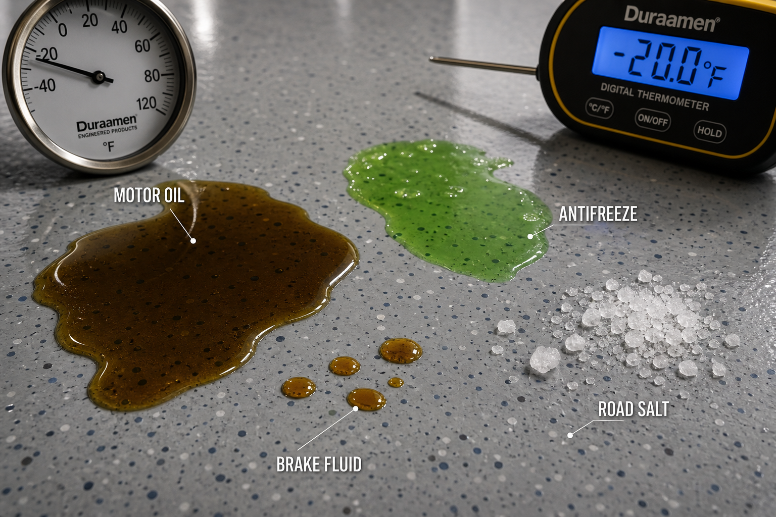 Garage floor coating resisting various automotive chemicals and fluids