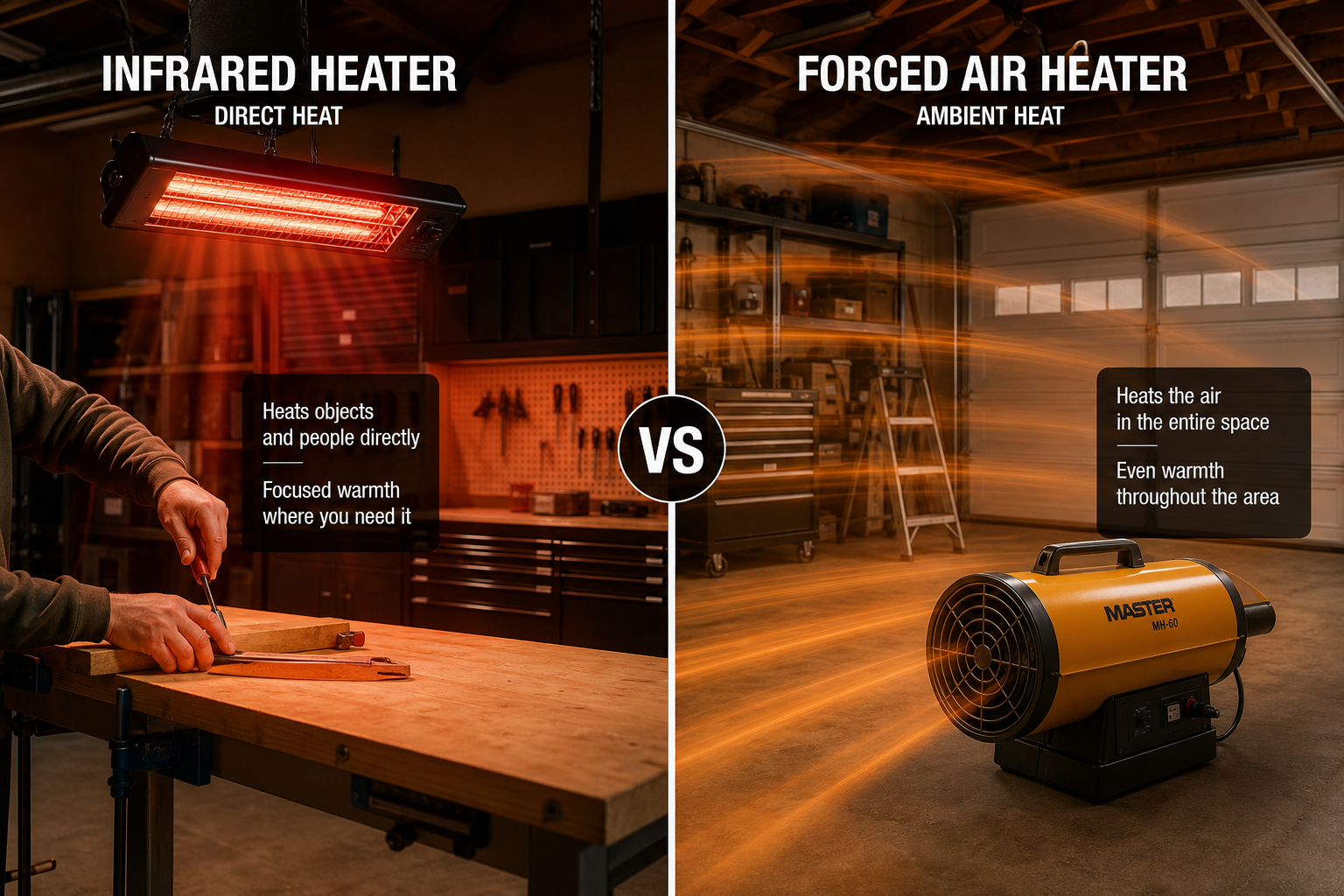Comparison of infrared and forced air heating methods in garage setting