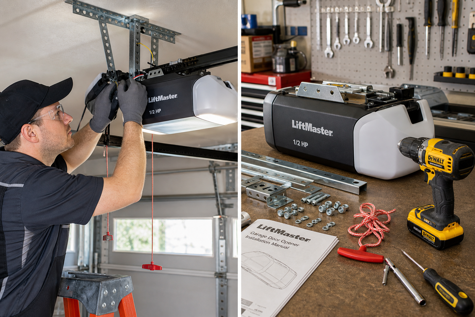 Professional technician installing garage door opener system