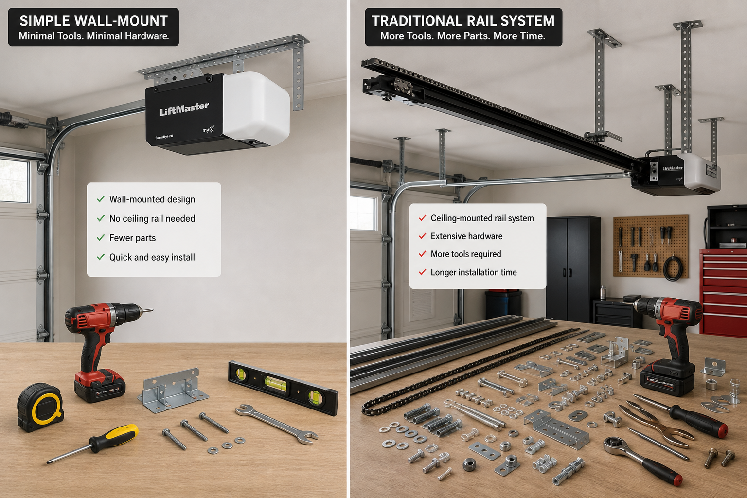 Comparison of simple versus complex garage door opener installation setups