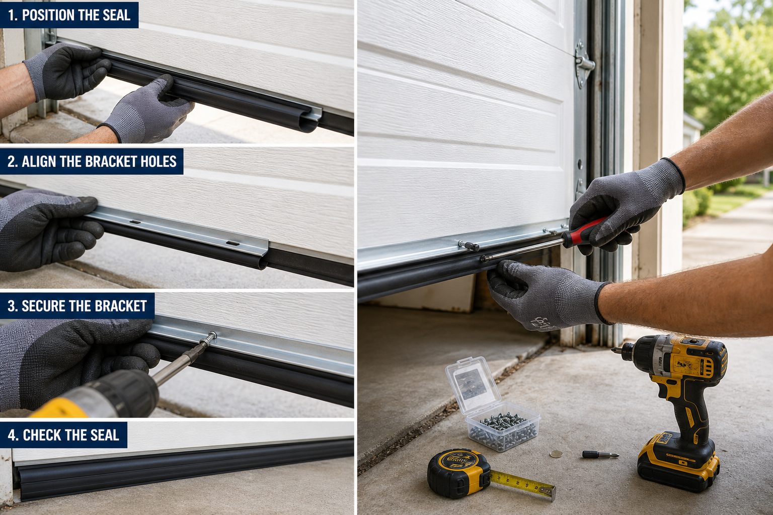 Person installing new weather seal on garage door bottom