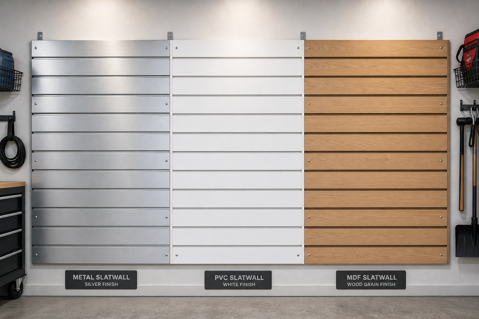 Comparison of metal, PVC, and MDF slatwall panel materials