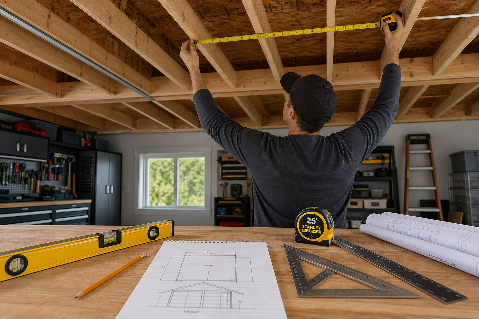 Planning tools and measurements for garage attic storage project