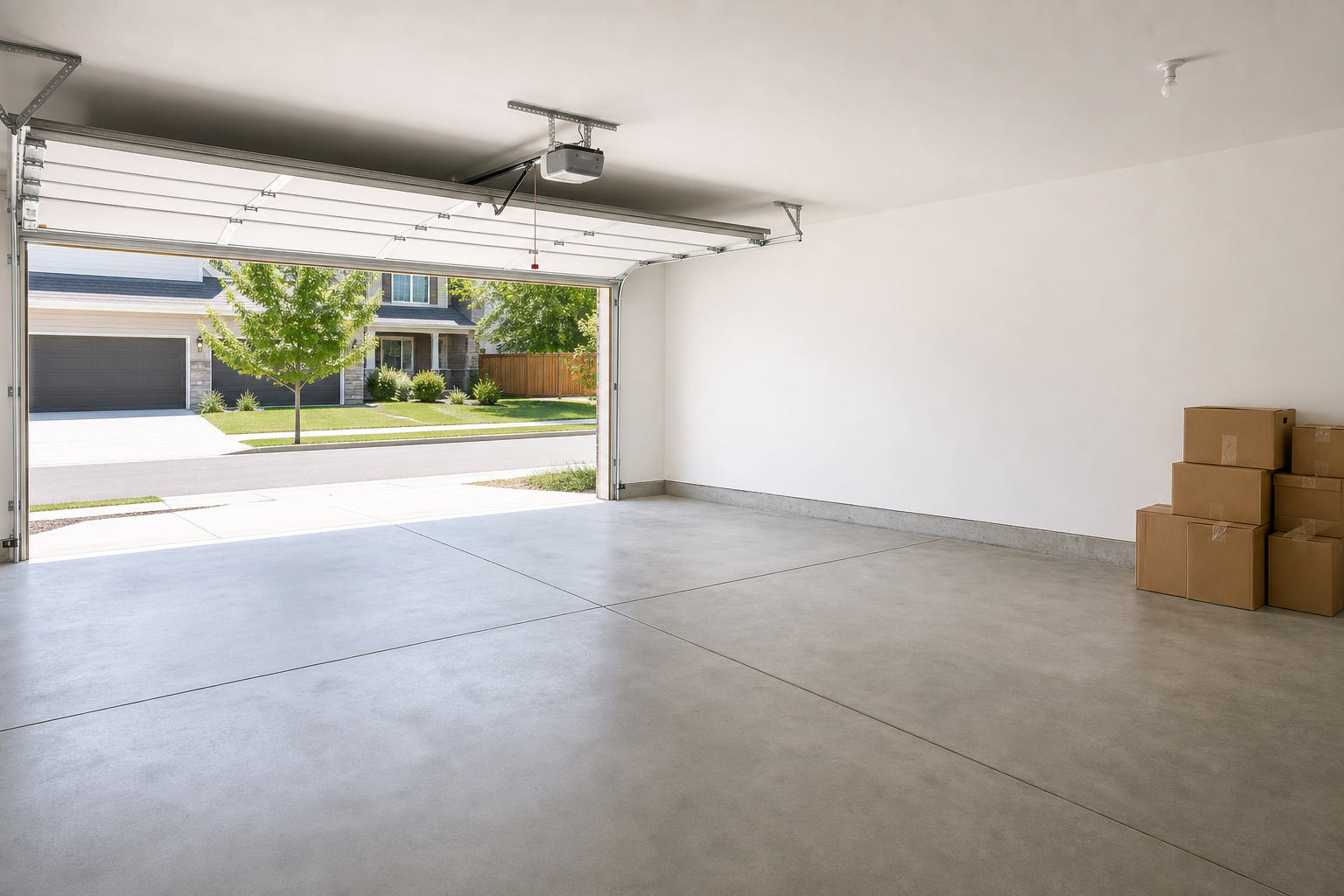 Clean empty garage space cleared out and ready for fresh organization planning