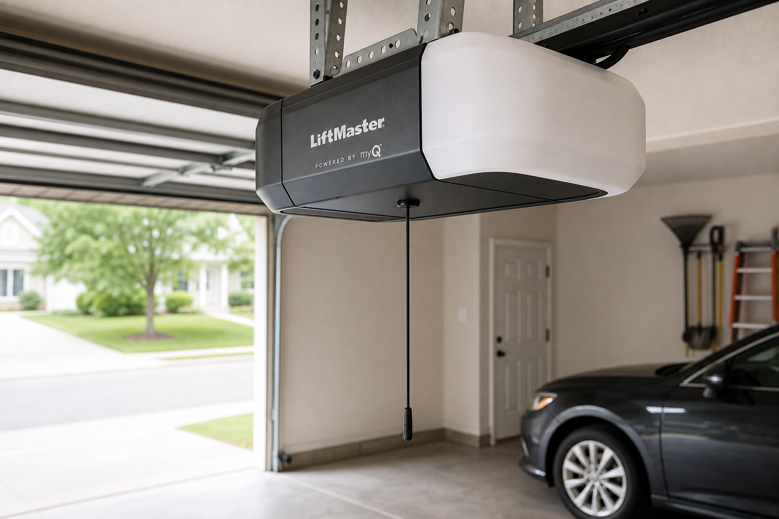 Garage door opener motor unit with antenna wire for remote signal reception