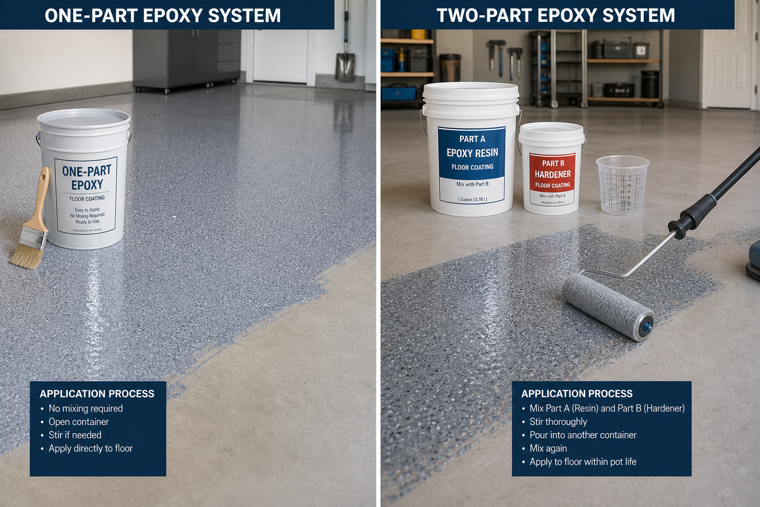 Comparison of one-part versus two-part epoxy coating systems for garage floors