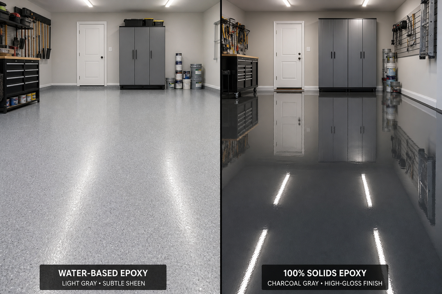 Comparison of water-based versus 100% solids epoxy garage floor coatings