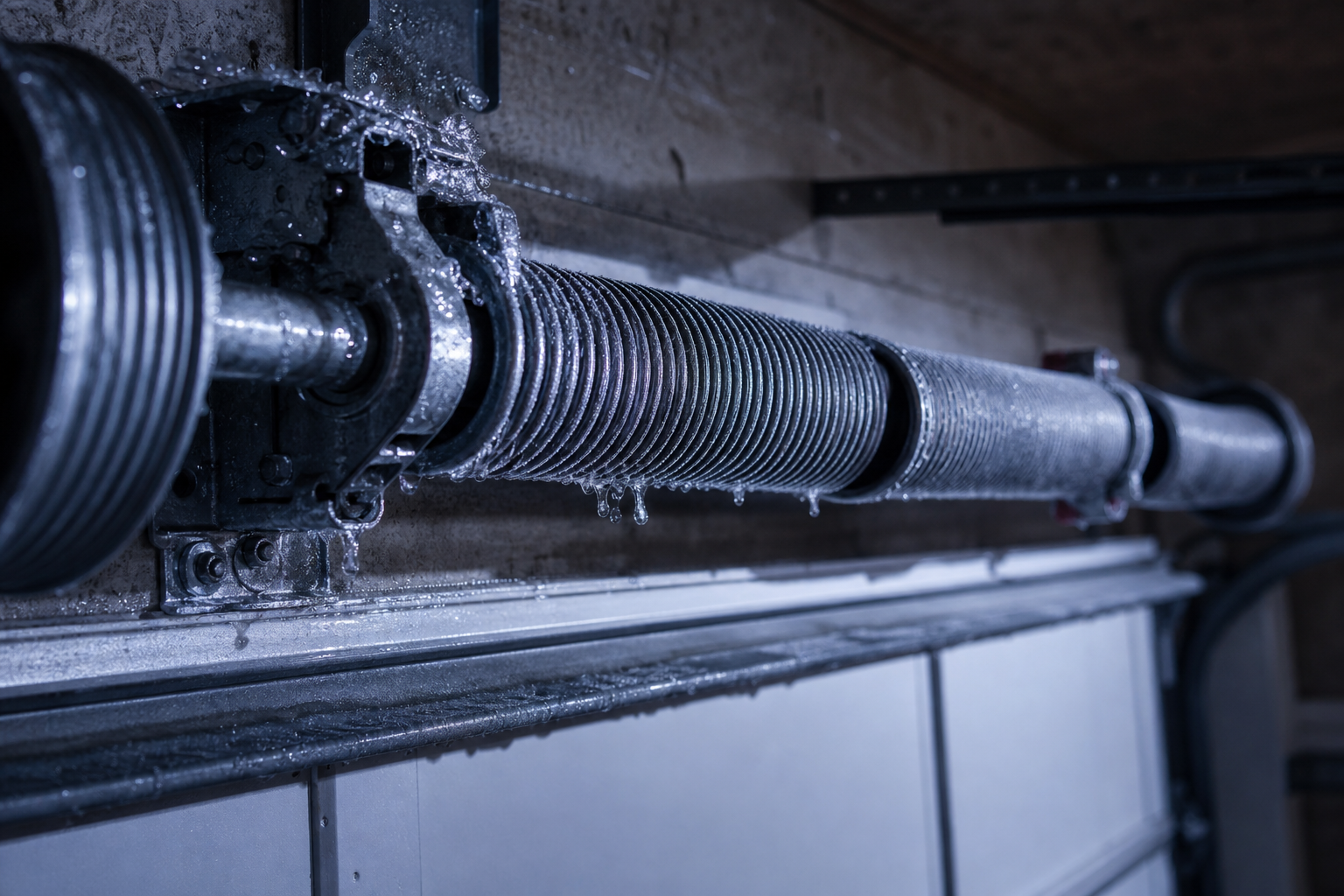 Garage door torsion springs with frost in cold weather conditions