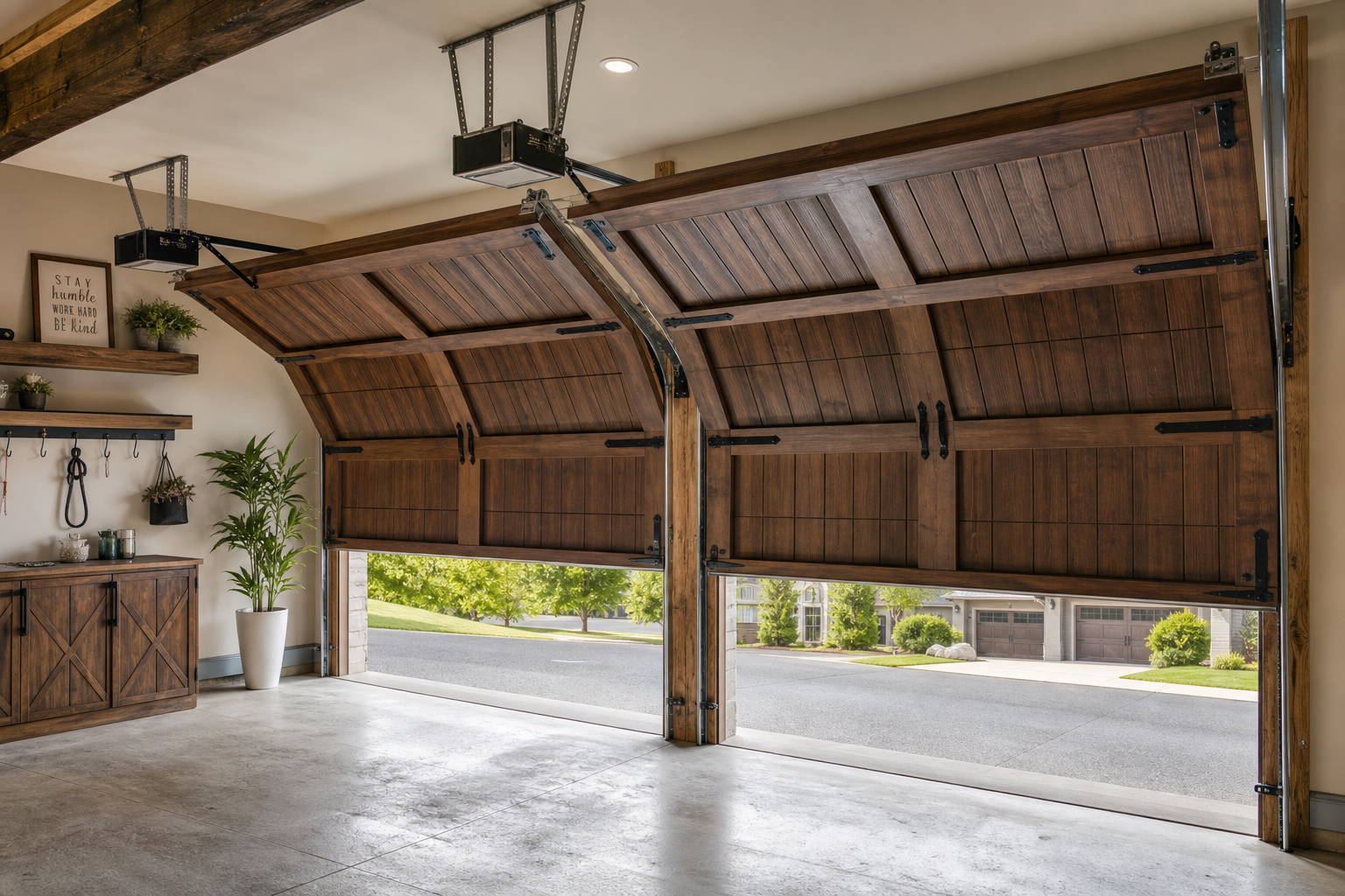 Heavy wooden garage doors that require higher horsepower opener