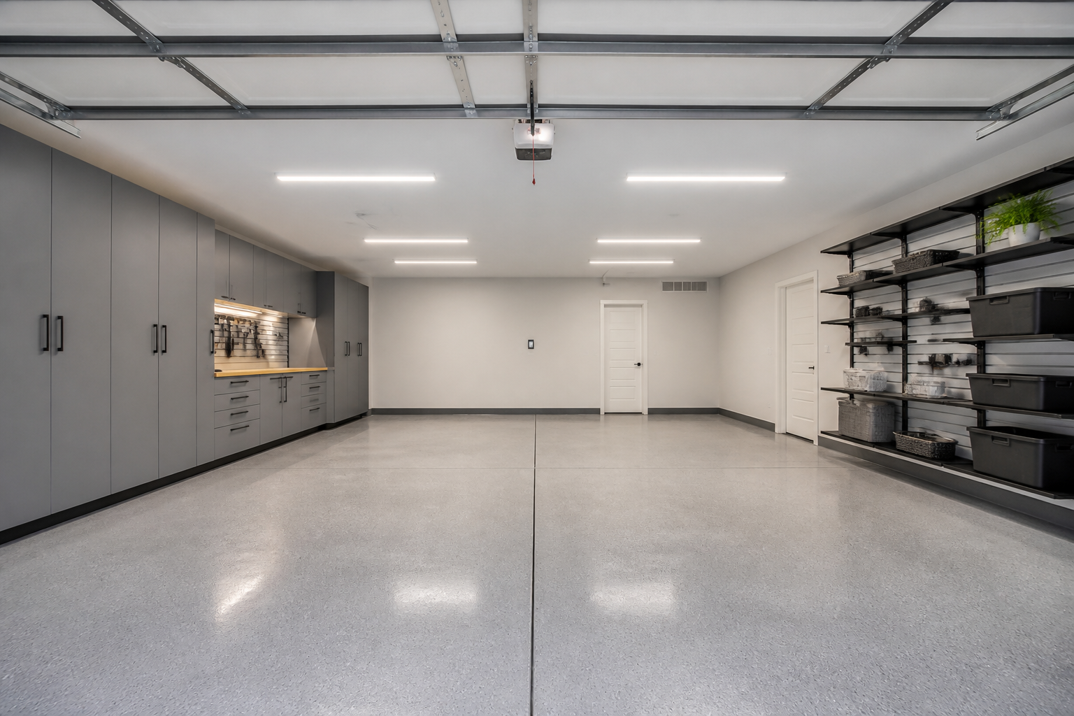 Minimalist two-car garage layout with clear center space and perimeter storage
