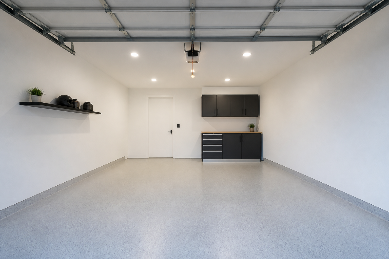Sparse minimalist garage with only essential storage and negative space