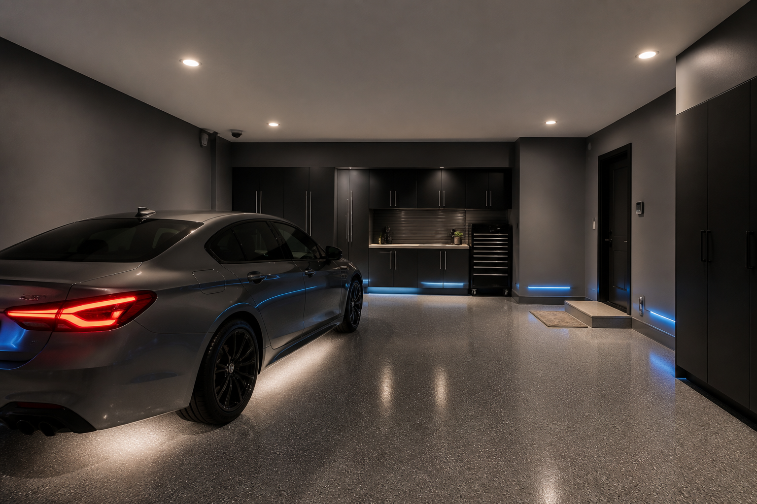 Motion-activated smart recessed garage lights with automatic path illumination