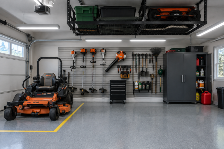 16 Garage Lawn Equipment Storage Ideas for Mowers and Yard Tools