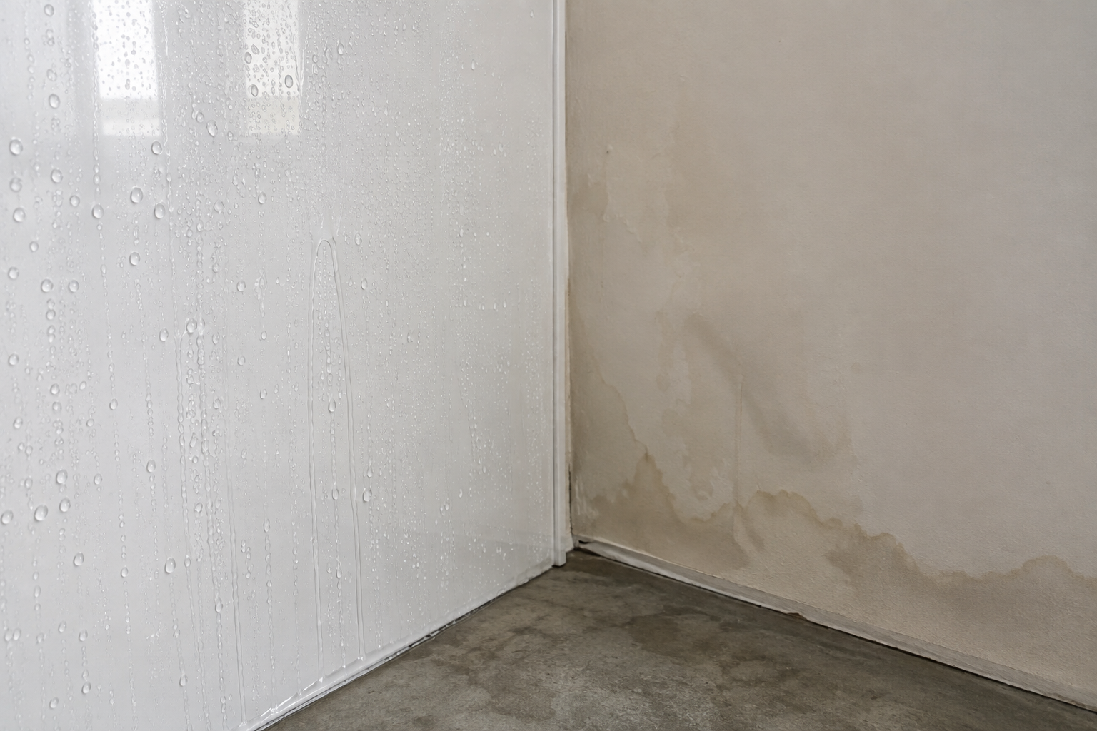 Comparison of moisture resistance between FRP panel and drywall on a garage wall