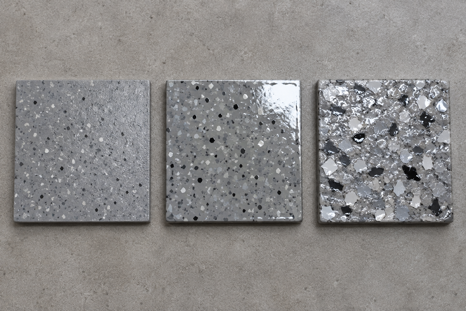 Comparison of polyurethane, polyaspartic, and epoxy garage floor coating samples