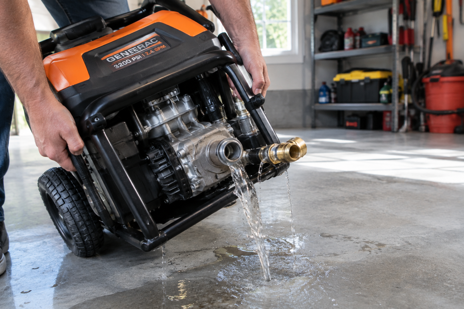 Draining water from a pressure washer pump before winter storage