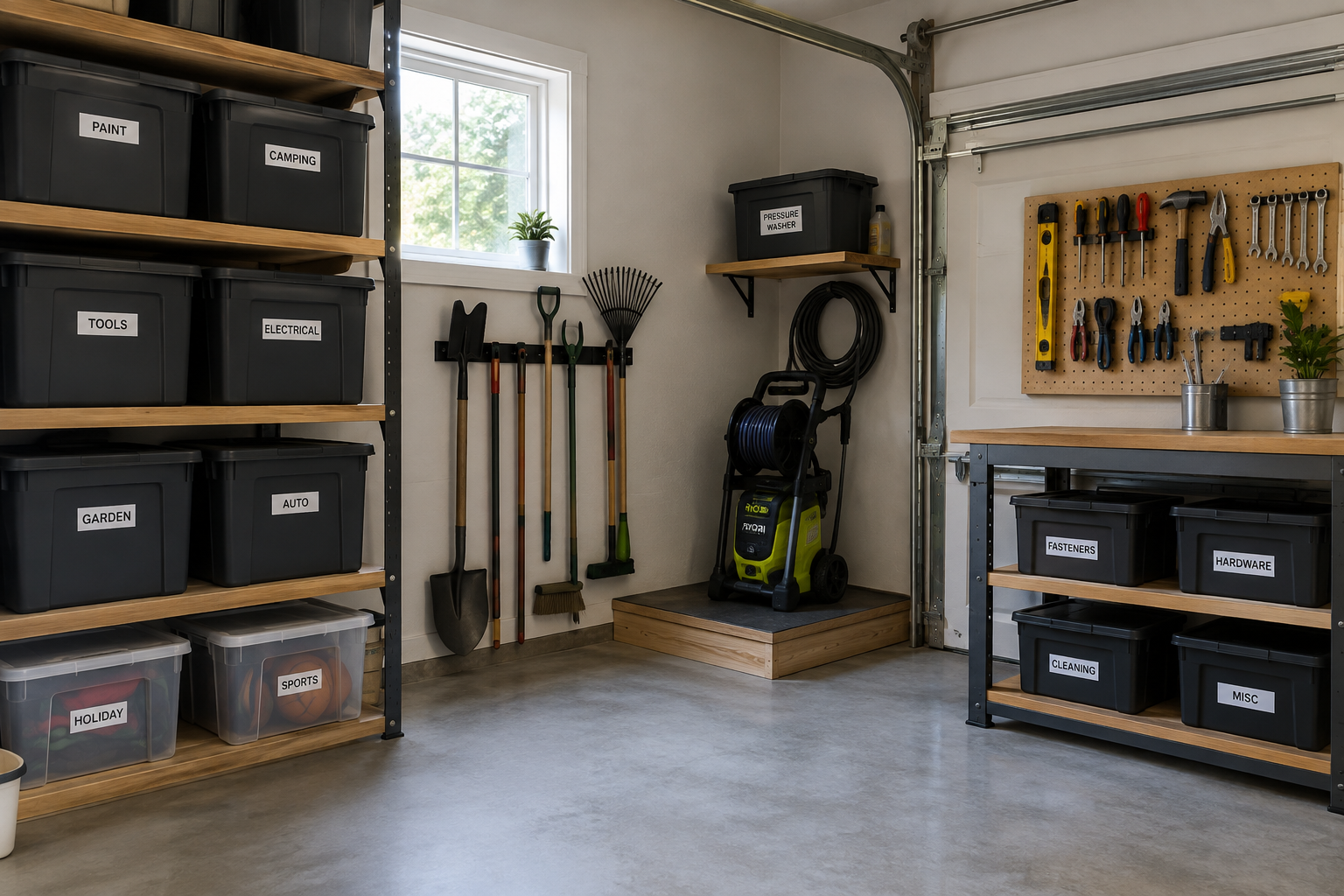 Ideal garage storage spot for a pressure washer during winter